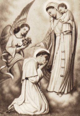 La Virgen Santísima le entrega el Rosario a santo Domingo 